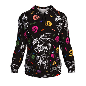 Skeleton Of A Pegasus With Horn Among The Multicolored Human Skulls And Bones. Unicorn With Wings Halloween Hoodie Over Print - shirtskishirt