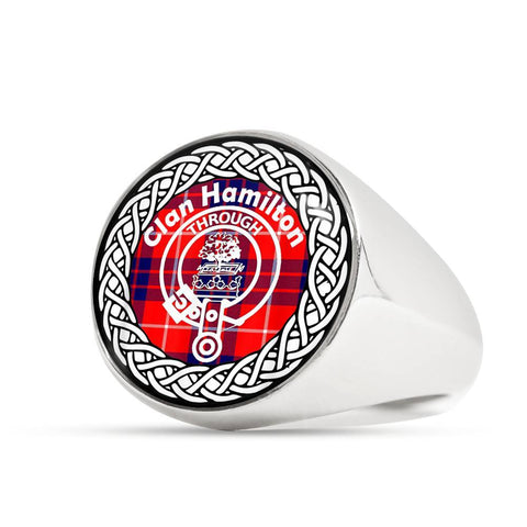 Image of Hamilton Crest Clan Tartan Ring Scottish
