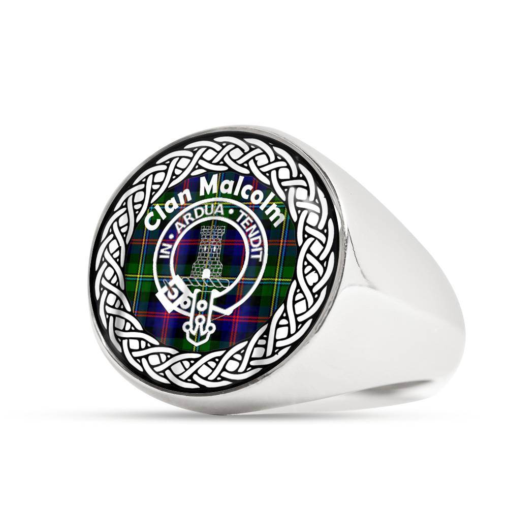 Malcolm Crest Clan Tartan Ring Scottish