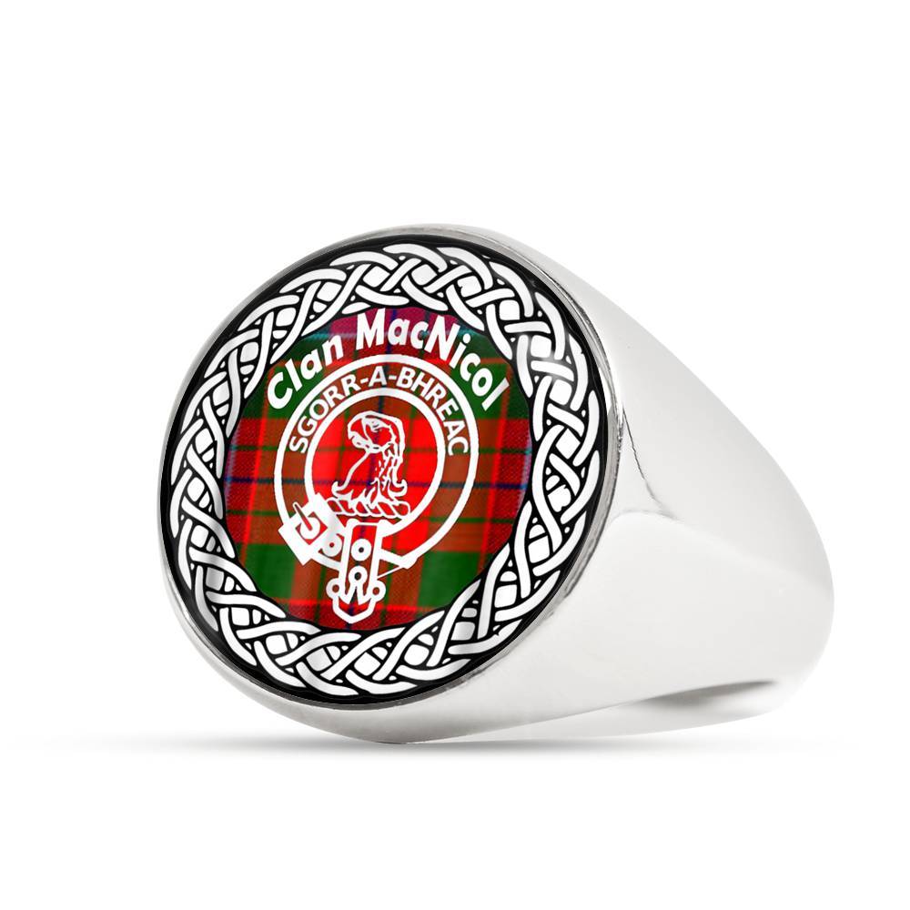 MacNicol Crest Clan Tartan Ring Scottish