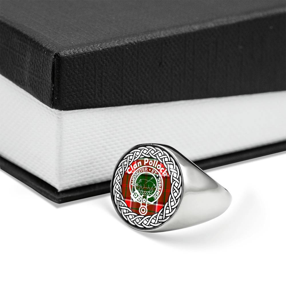 Pollock Crest Clan Tartan Ring Scottish
