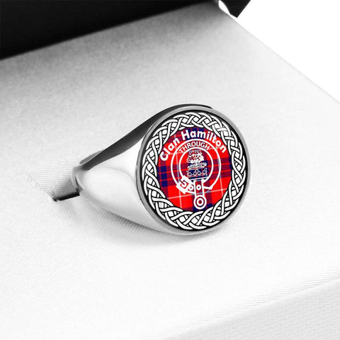 Image of Hamilton Crest Clan Tartan Ring Scottish
