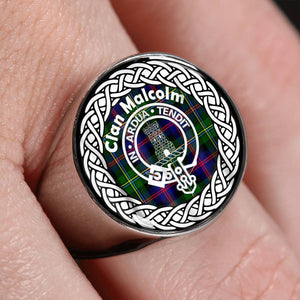 Malcolm Crest Clan Tartan Ring Scottish