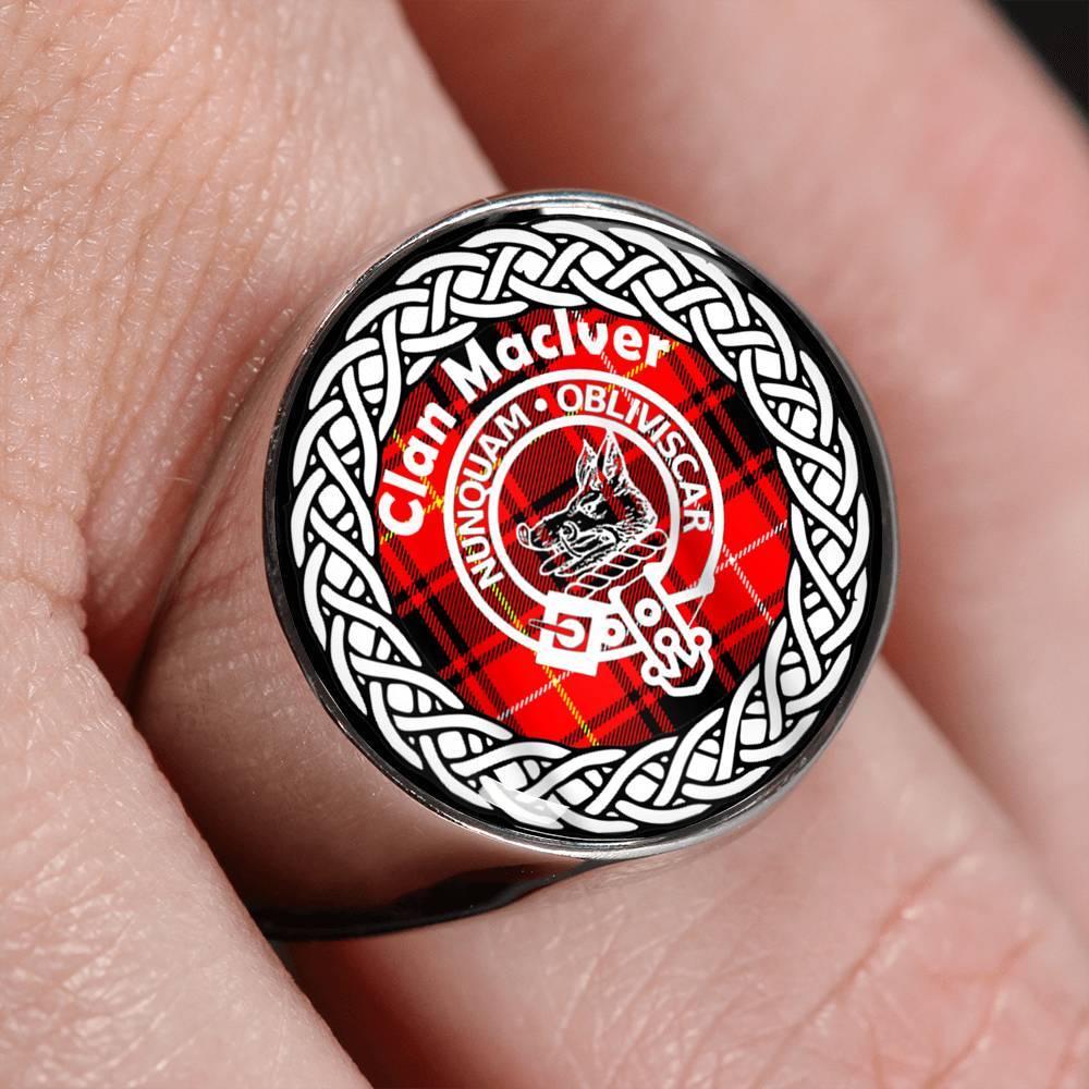 Maclver Crest Clan Tartan Ring Scottish