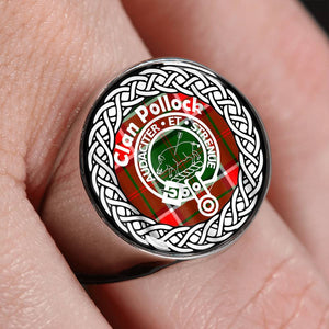 Pollock Crest Clan Tartan Ring Scottish