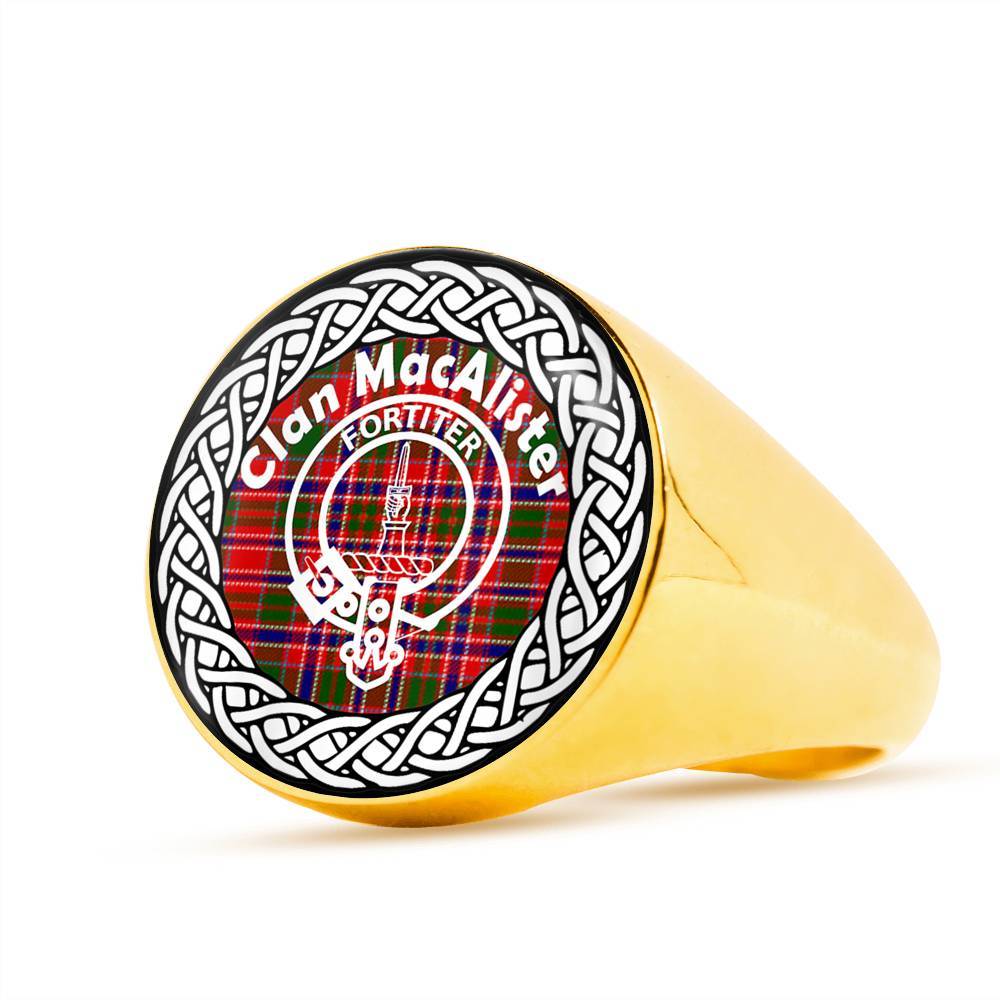 MacAlister Crest Clan Tartan Ring Scottish