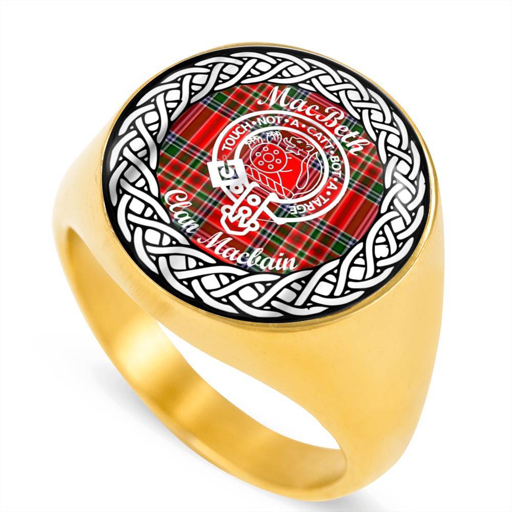 MacBeth Crest Clan Tartan Ring Scottish
