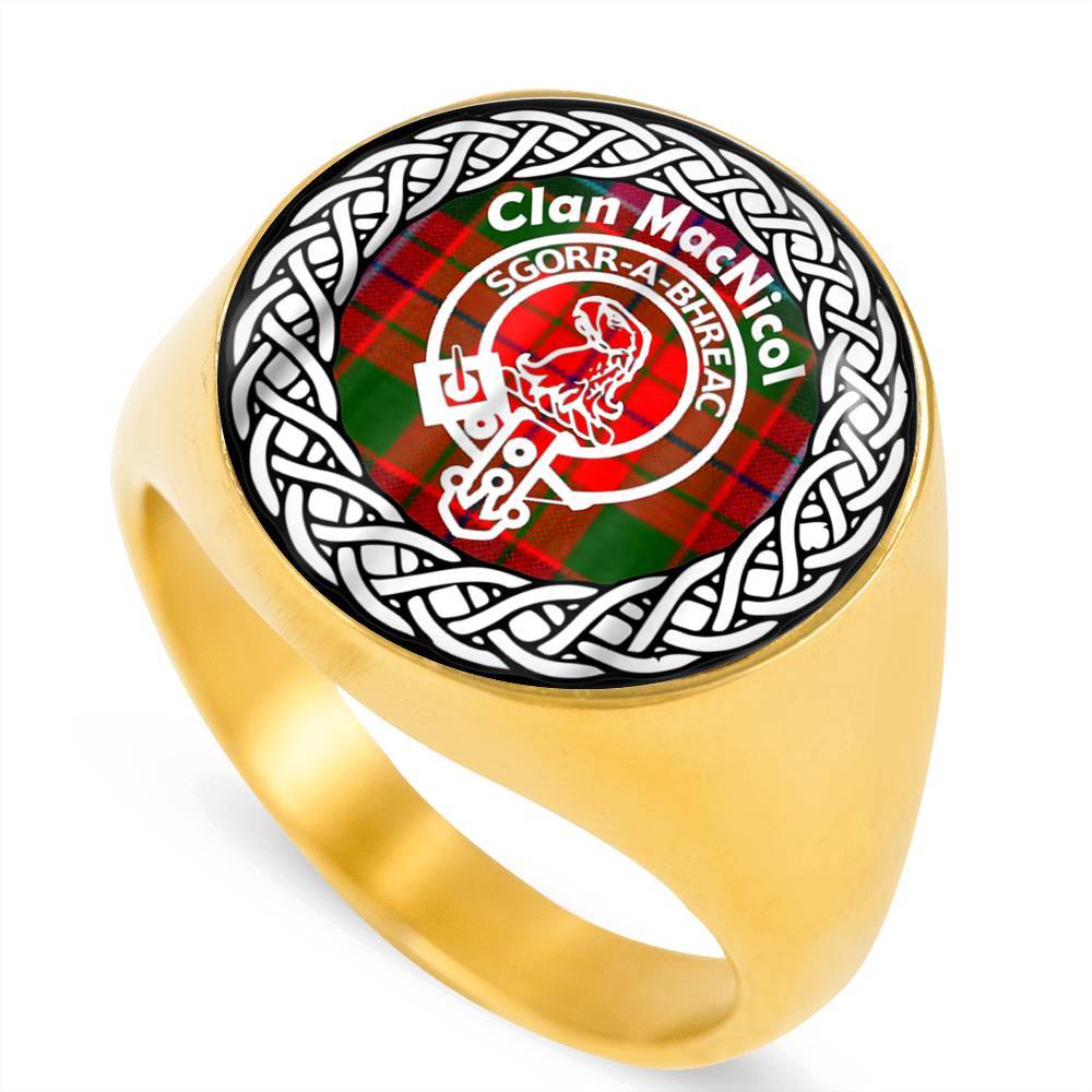 MacNicol Crest Clan Tartan Ring Scottish
