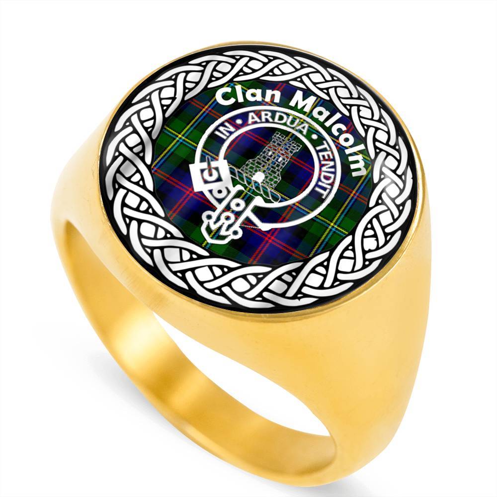 Malcolm Crest Clan Tartan Ring Scottish