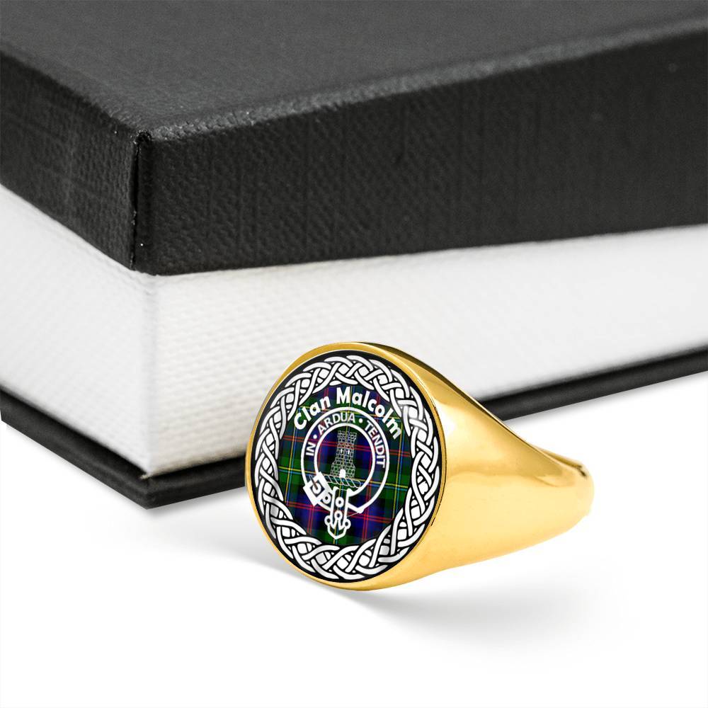 Malcolm Crest Clan Tartan Ring Scottish