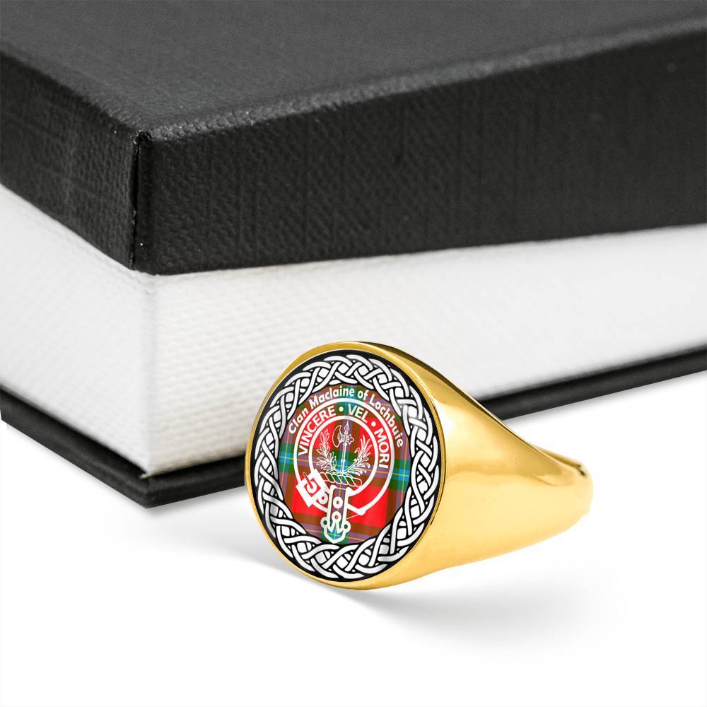Maclaine Of Lochbuie Crest Clan Tartan Ring Scottish