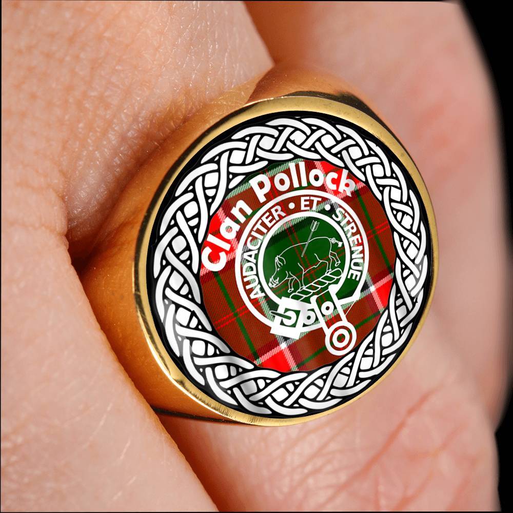 Pollock Crest Clan Tartan Ring Scottish