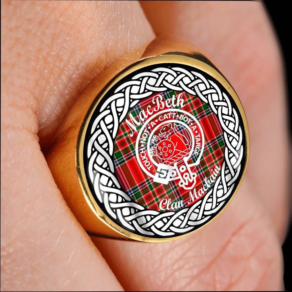MacBeth Crest Clan Tartan Ring Scottish