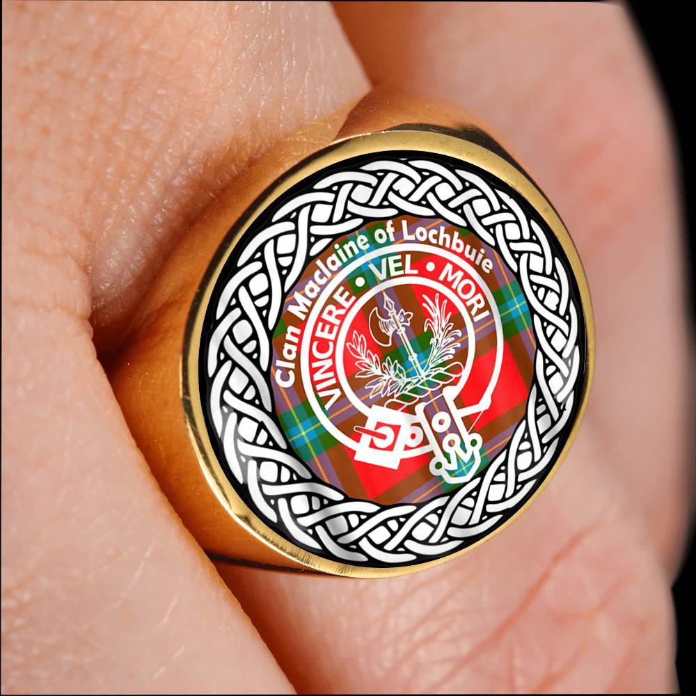 Maclaine Of Lochbuie Crest Clan Tartan Ring Scottish