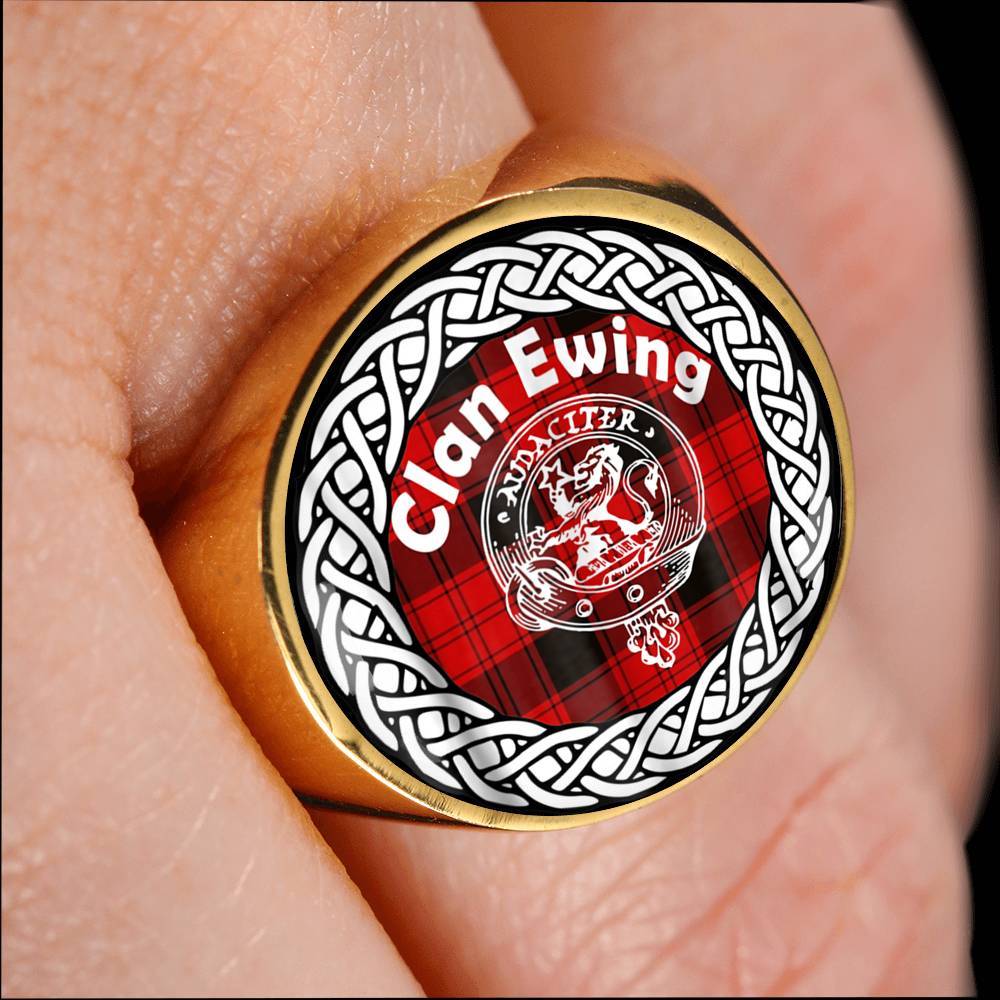 Ewing Crest Clan Tartan Ring Scottish