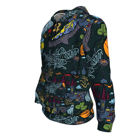 Image of Doole Bats And Pumpkin Halloween Hoodie Over Print - shirtskishirt