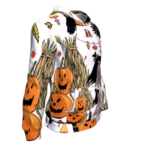 Image of Witches, Pumpkins & Cats Funny Halloween Hoodie Over Print - shirtskishirt