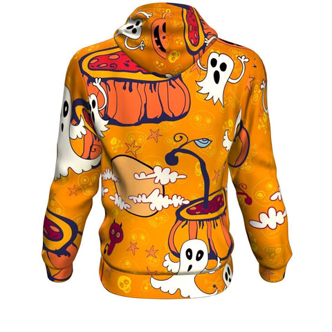 Image of Pumpkins And The Ghost Funny Halloween Hoodie Over Print - shirtskishirt