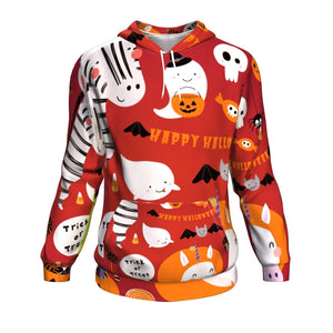 Cute Animals Koala, Unicorn, Zebra, Frog In Costumes, Ghosts, Pumpkin, Candy With Big Halloween Hoodie Over Print - shirtskishirt