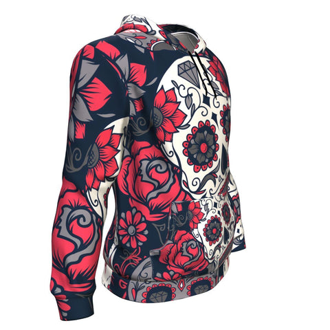 Image of Day Of The Dead Colorful Sugar Skull With Floral Ornament And Flower Halloween Hoodie Over Print - shirtskishirt