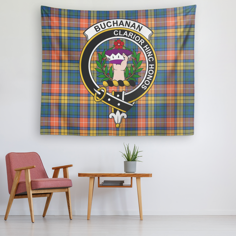 Image of Wall Tapestry Buchanan Ancient Tartan Clan Badge Scottish