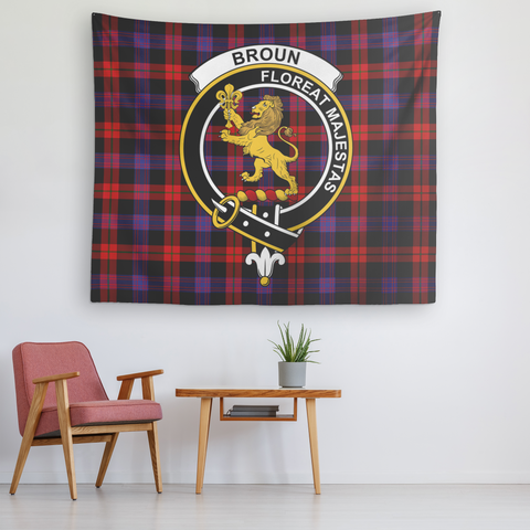 Image of Wall Tapestry Brown Modern Tartan Clan Badge Scottish