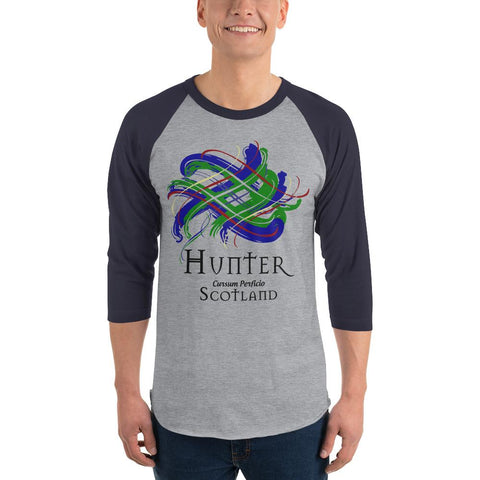 Image of Clan Hunter Tartan Scottish Sleeve Baseball Tee