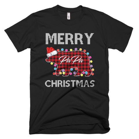 Image of Papa Bear Plaid Tartan Matching Christmas T-Shirt Ugly Xmas