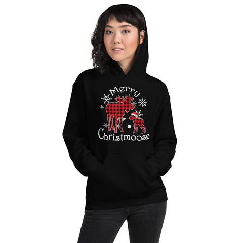 Image of Merry Christmoose Moose Buffalo Tartan Red Plaid Christmas Hooded Sweatshirt