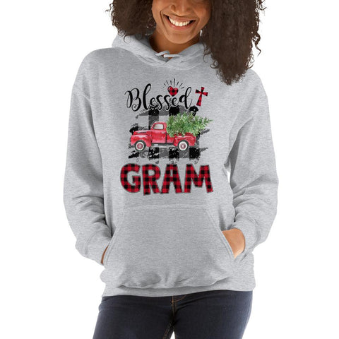 Image of Blessed Gram Red Tartan Plaid Christmas Hooded Sweatshirt