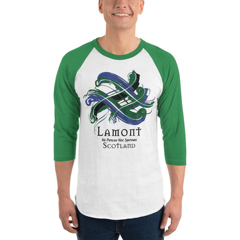 Image of Clan Lamont Tartan Scottish Sleeve Baseball Tee