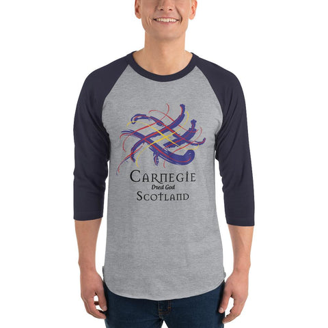 Image of Clan Carnegie Tartan Scottish Sleeve Baseball Tee