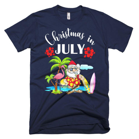 Image of Xmas In July Shirt Flamingo And Hawaiian Luau Costume Christmas T-Shirt