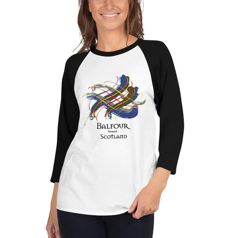 Image of Clan Balfour Tartan Scottish Sleeve Baseball Tee