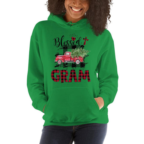 Image of Blessed Gram Red Tartan Plaid Christmas Hooded Sweatshirt