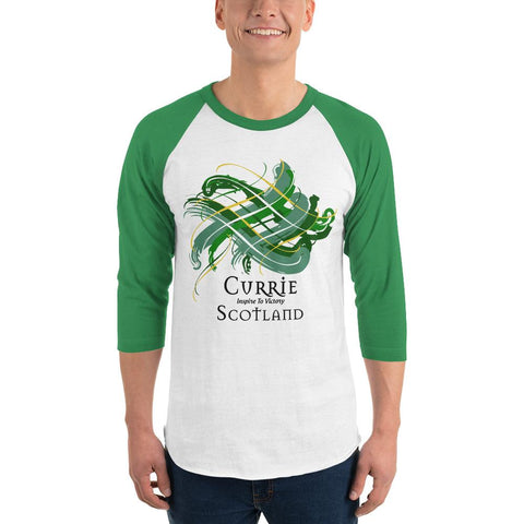 Image of Clan Currie Tartan Scottish Sleeve Baseball Tee