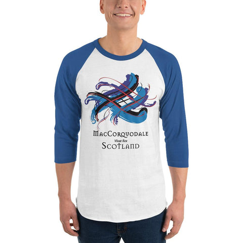 Image of Clan MacCorquodale Tartan Scottish Sleeve Baseball Tee