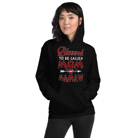 Image of Blessed To Be Called Mom and Mamaw-Buffalo Tartan Plaid Christmas Hooded Sweatshirt