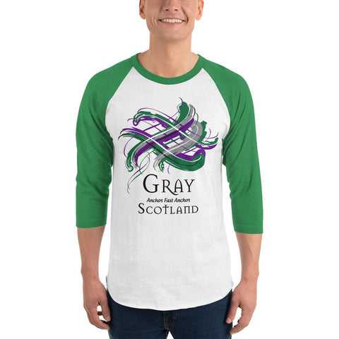 Image of Clan Gray Tartan Scottish Sleeve Baseball Tee