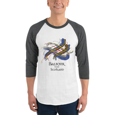 Image of Clan Balfour Tartan Scottish Sleeve Baseball Tee