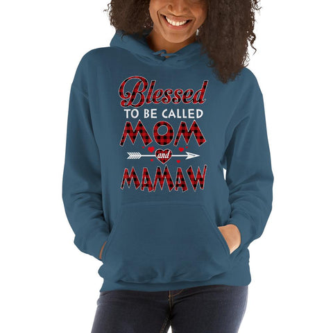 Image of Blessed To Be Called Mom and Mamaw-Buffalo Tartan Plaid Christmas Hooded Sweatshirt