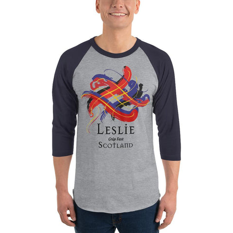 Image of Clan Leslie Tartan Scottish Sleeve Baseball Tee