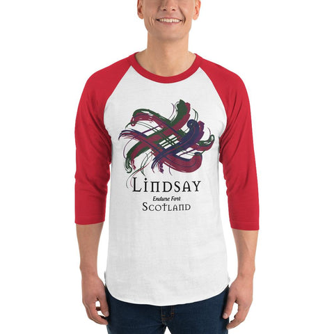 Image of Clan Lindsay Tartan Scottish Sleeve Baseball Tee