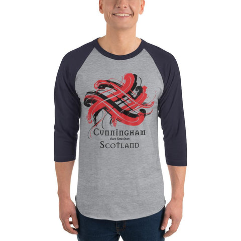 Image of Clan Cunningham Tartan Scottish Sleeve Baseball Tee