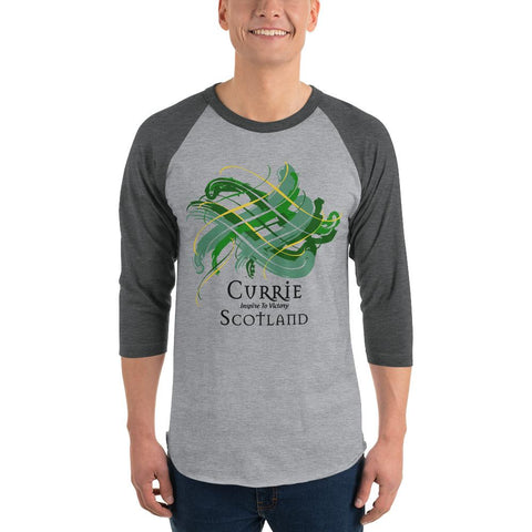 Image of Clan Currie Tartan Scottish Sleeve Baseball Tee