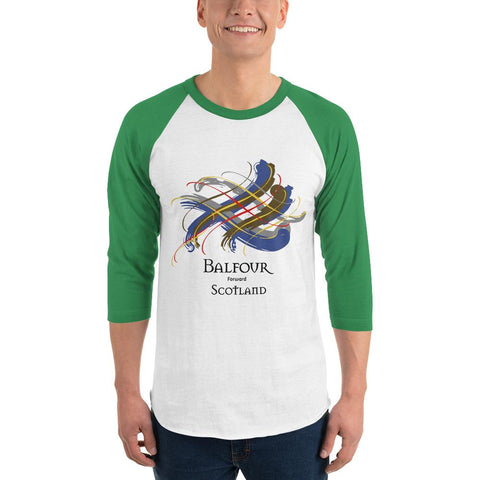 Image of Clan Balfour Tartan Scottish Sleeve Baseball Tee