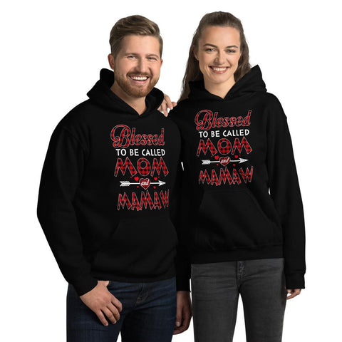 Image of Blessed To Be Called Mom and Mamaw-Buffalo Tartan Plaid Christmas Hooded Sweatshirt