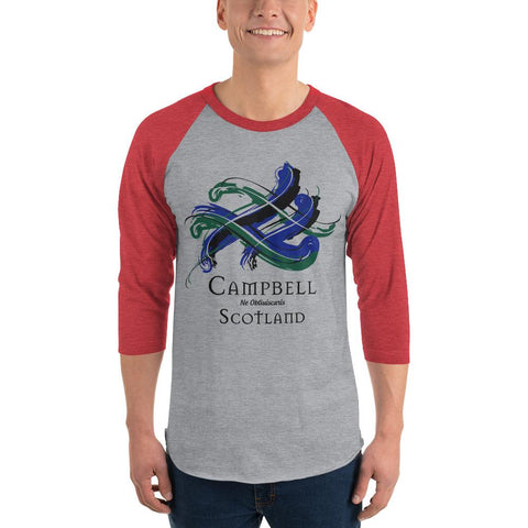 Image of Clan Campbell Tartan Scottish Sleeve Baseball Tee