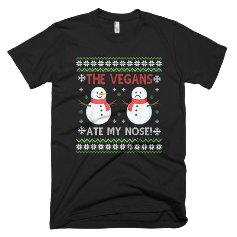 Image of The Vegans Ate My Nose Snowman Vegan Christmas T-Shirt