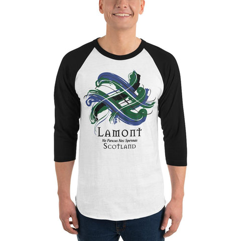 Image of Clan Lamont Tartan Scottish Sleeve Baseball Tee